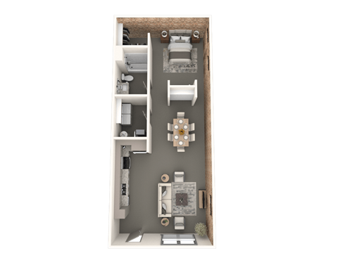 a furnished floor plan of a 1 bedroom apartment